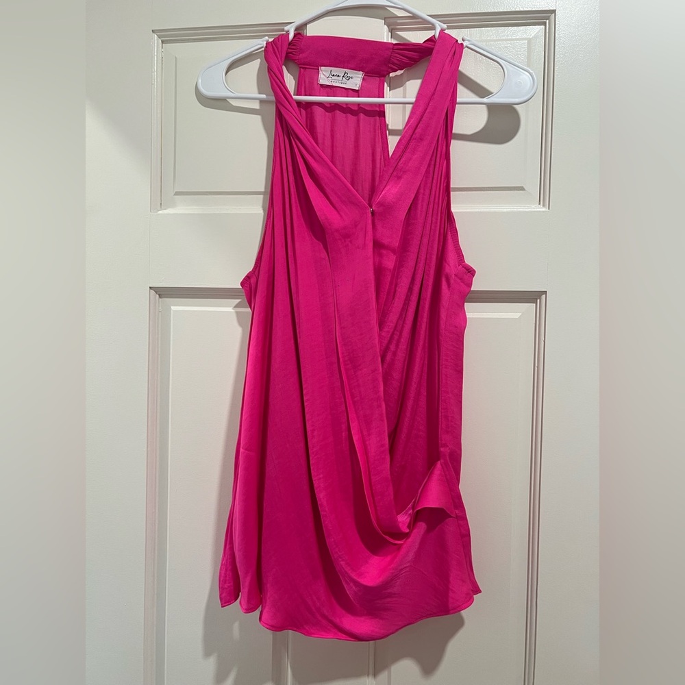Chic Fuchsia Sleeveless Drape Blouse